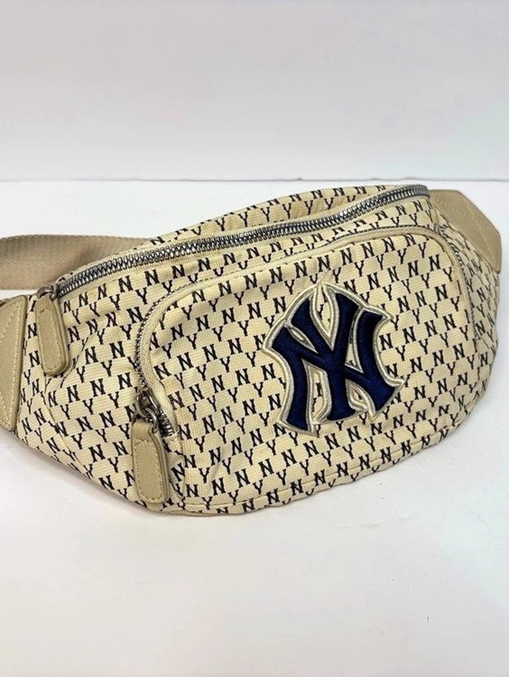 MLB Monogram New York Yankees Hip Sack Waist Bag Beige & Blue